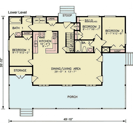 Cabin, Southern House Plan 100243 with 5 Beds, 3 Baths First Level Plan