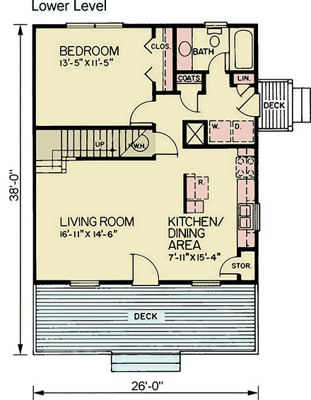 Cabin, Cottage House Plan 100244 with 3 Beds, 2 Baths First Level Plan