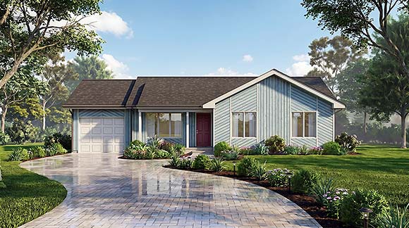 Ranch, Traditional House Plan 100249 with 3 Beds, 2 Baths, 1 Car Garage Elevation