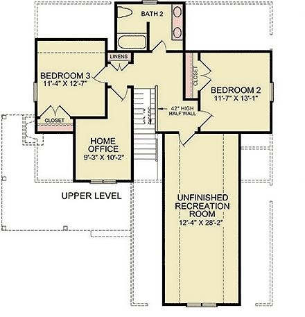 Bungalow, Contemporary, Craftsman, Farmhouse House Plan 100252 with 3 Beds, 3 Baths, 2 Car Garage Second Level Plan
