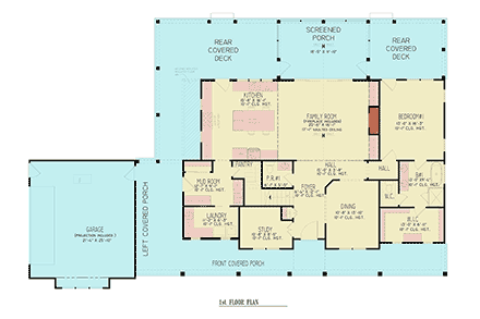 Contemporary, Farmhouse, New American House Plan 100253 with 3 Beds, 4 Baths, 2 Car Garage First Level Plan