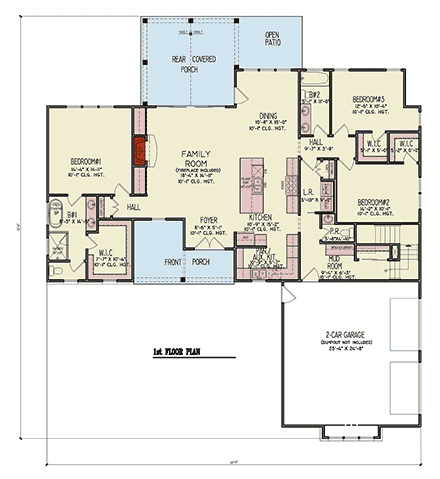Contemporary, Cottage, Craftsman, Farmhouse House Plan 100254 with 3 Beds, 3 Baths, 2 Car Garage First Level Plan