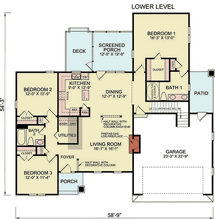 Contemporary, Craftsman, Farmhouse House Plan 100263 with 3 Beds, 2 Baths, 2 Car Garage First Level Plan