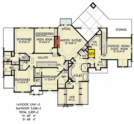 European, Traditional, Tudor House Plan 100268 with 5 Beds, 6 Baths, 3 Car Garage Second Level Plan