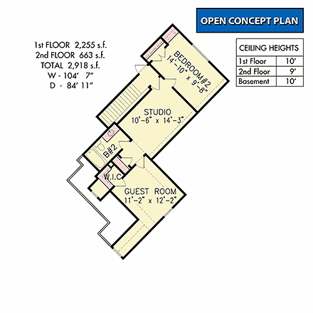 Craftsman, European House Plan 100270 with 3 Beds, 3 Baths, 3 Car Garage Second Level Plan