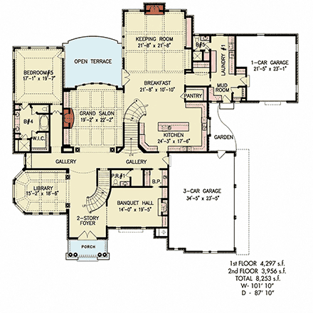 Traditional, Tudor House Plan 100271 with 5 Beds, 5 Baths, 4 Car Garage First Level Plan