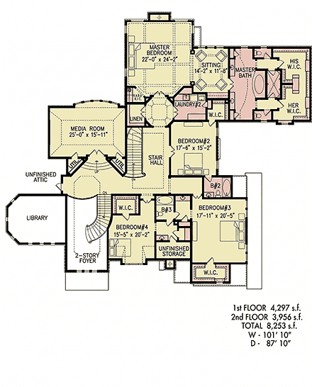 Traditional, Tudor House Plan 100271 with 5 Beds, 5 Baths, 4 Car Garage Second Level Plan