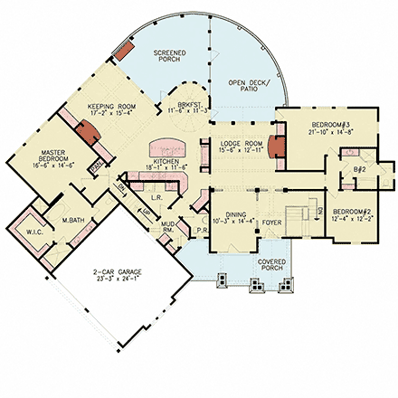 Craftsman, European, Traditional House Plan 100272 with 4 Beds, 4 Baths, 2 Car Garage First Level Plan