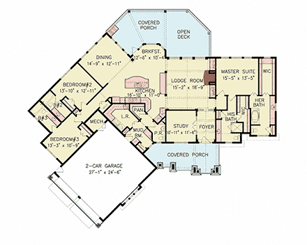 Cottage, Craftsman, European, Ranch, Traditional House Plan 100273 with 3 Beds, 5 Baths, 2 Car Garage First Level Plan