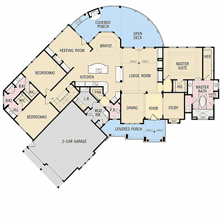 Cottage, Country, Craftsman, European, Ranch, Traditional House Plan 100274 with 3 Beds, 3 Baths, 2 Car Garage First Level Plan