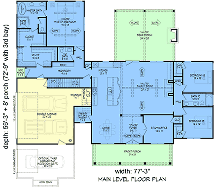 Country, Farmhouse, Ranch House Plan 100300 with 3 Beds, 3 Baths, 2 Car Garage First Level Plan