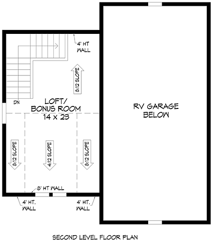 Bungalow, Country, Craftsman 2 Car Garage Apartment Plan 100301, RV Storage Second Level Plan