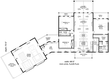 Barndominium, Country, Farmhouse, Ranch House Plan 100304 with 3 Beds, 2 Baths, 2 Car Garage First Level Plan