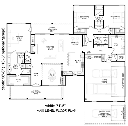 Cottage, Country, Farmhouse, New American, Traditional House Plan 100305 with 3 Beds, 3 Baths, 2 Car Garage First Level Plan