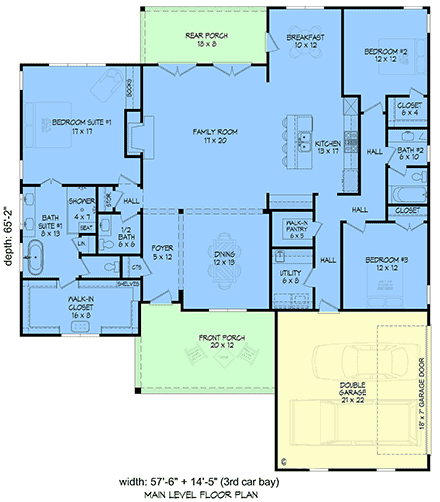 Cottage, Country, Farmhouse House Plan 100307 with 3 Beds, 3 Baths, 2 Car Garage First Level Plan