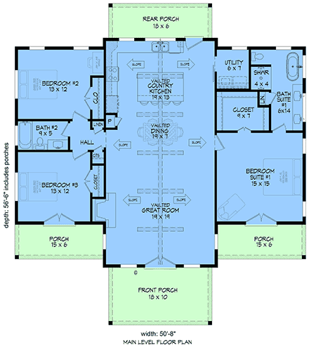 Barndominium, Country, Farmhouse House Plan 100308 with 3 Beds, 2 Baths First Level Plan