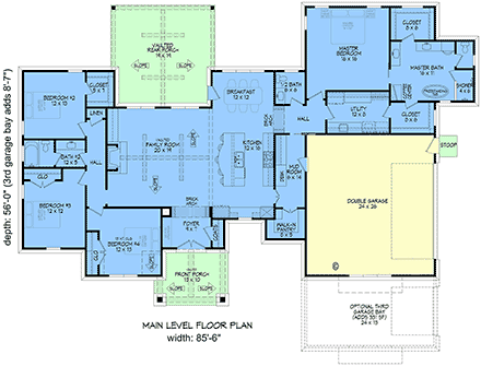 Country, Farmhouse, Ranch, Traditional House Plan 100309 with 4 Beds, 3 Baths, 2 Car Garage First Level Plan