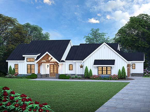Country, Farmhouse, Ranch, Traditional House Plan 100309 with 4 Beds, 3 Baths, 2 Car Garage Elevation