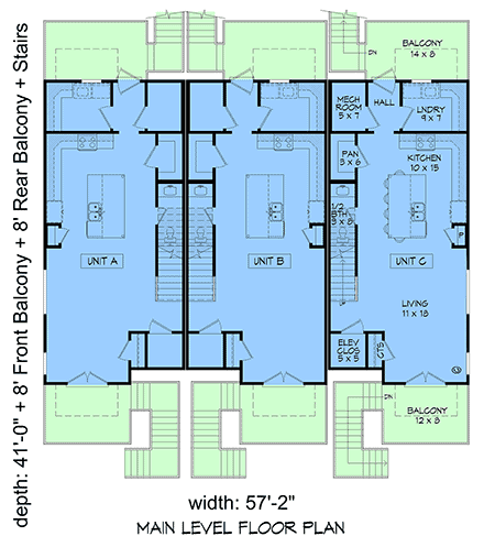 Coastal, Contemporary Multi-Family Plan 100310 with 9 Beds, 12 Baths, 6 Car Garage First Level Plan