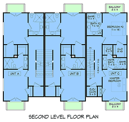 Coastal, Contemporary Multi-Family Plan 100310 with 9 Beds, 12 Baths, 6 Car Garage Second Level Plan