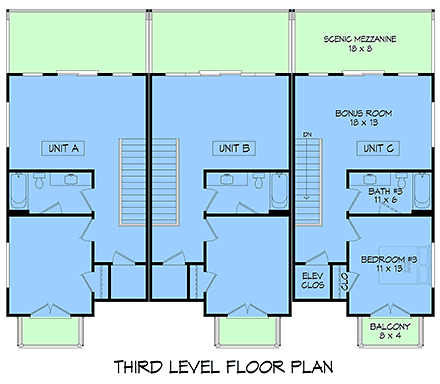 Coastal, Contemporary Multi-Family Plan 100310 with 9 Beds, 12 Baths, 6 Car Garage Third Level Plan