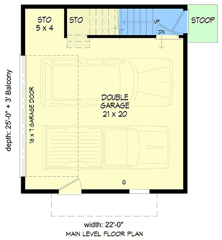 Contemporary, Modern Garage-Living Plan 100319, 2 Car Garage First Level Plan