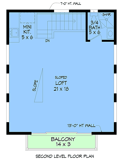 Contemporary, Modern Garage-Living Plan 100319, 2 Car Garage Second Level Plan