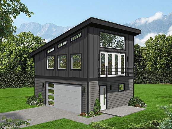 Contemporary, Modern Garage-Living Plan 100319, 2 Car Garage Elevation