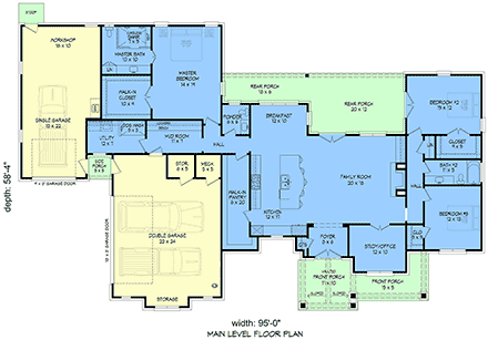 European, French Country, Ranch House Plan 100321 with 3 Beds, 3 Baths, 3 Car Garage First Level Plan