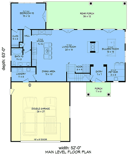 Farmhouse, Traditional House Plan 100323 with 3 Beds, 3 Baths, 2 Car Garage First Level Plan