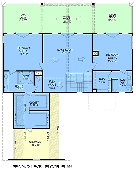 Farmhouse, Traditional House Plan 100323 with 3 Beds, 3 Baths, 2 Car Garage Second Level Plan
