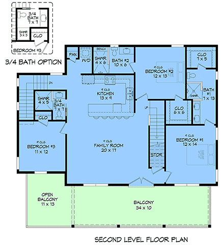 Contemporary, Country House Plan 100333 with 3 Beds, 5 Baths, 3 Car Garage Second Level Plan