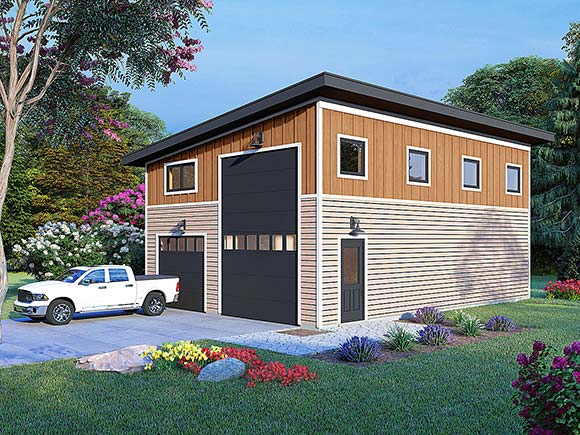 Contemporary, Modern 2 Car Garage Plan 100334 Elevation
