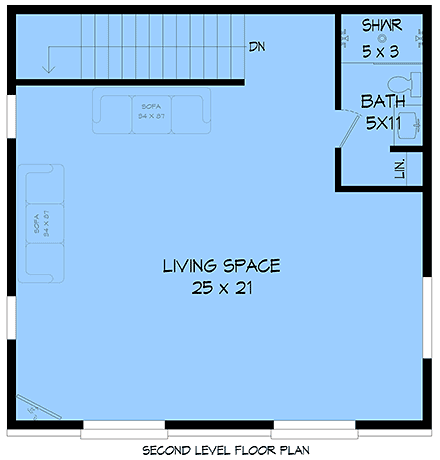 Traditional Garage-Living Plan 100335, 2 Car Garage Second Level Plan