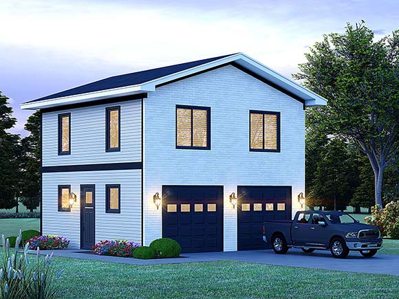 Traditional Garage-Living Plan 100335, 2 Car Garage Elevation