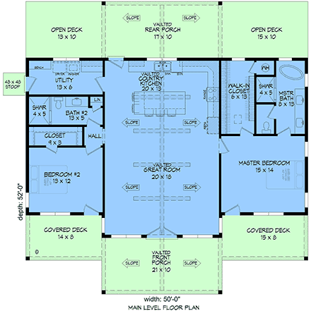 Country, Craftsman, Ranch House Plan 100338 with 2 Beds, 2 Baths First Level Plan