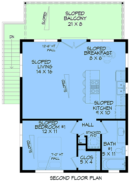 Contemporary, Modern Multi-Family Plan 100339 with 2 Beds, 2 Baths, 1 Car Garage Second Level Plan