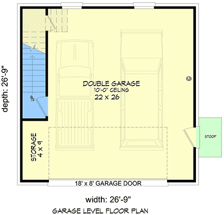 Traditional Garage-Living Plan 100341 with 1 Beds, 1 Baths, 2 Car Garage First Level Plan