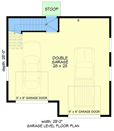 Bungalow, Country, Craftsman Garage-Living Plan 100344, 2 Car Garage First Level Plan