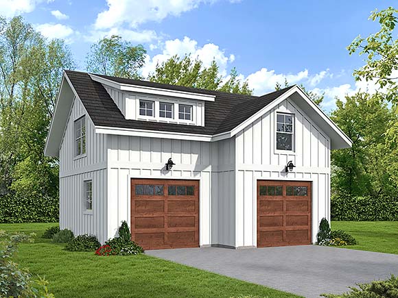 Bungalow, Country, Craftsman Garage-Living Plan 100344, 2 Car Garage Elevation
