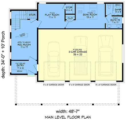 Contemporary, Modern House Plan 100348 with 3 Beds, 4 Baths, 3 Car Garage First Level Plan