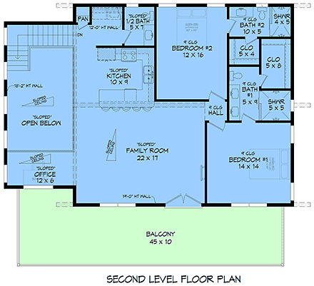 Contemporary, Modern House Plan 100348 with 3 Beds, 4 Baths, 3 Car Garage Second Level Plan