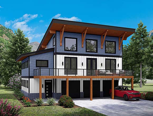 Contemporary, Modern House Plan 100348 with 3 Beds, 4 Baths, 3 Car Garage Elevation