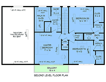 Contemporary, Modern Garage-Living Plan 100349 with 3 Beds, 3 Baths, 2 Car Garage Second Level Plan