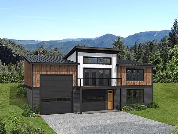 Contemporary, Modern Garage-Living Plan 100349 with 3 Beds, 3 Baths, 2 Car Garage Elevation