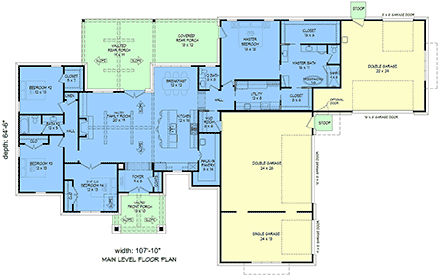 Craftsman, French Country, New American, Ranch, Traditional House Plan 100351 with 4 Beds, 3 Baths, 5 Car Garage First Level Plan
