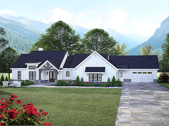 Craftsman, French Country, New American, Ranch, Traditional House Plan 100351 with 4 Beds, 3 Baths, 5 Car Garage Elevation