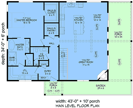 Cottage, Country, Craftsman, Prairie, Traditional House Plan 100355 with 4 Beds, 3 Baths First Level Plan