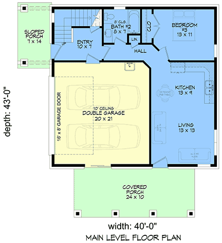 Contemporary, Modern House Plan 100358 with 3 Beds, 2 Baths, 2 Car Garage First Level Plan
