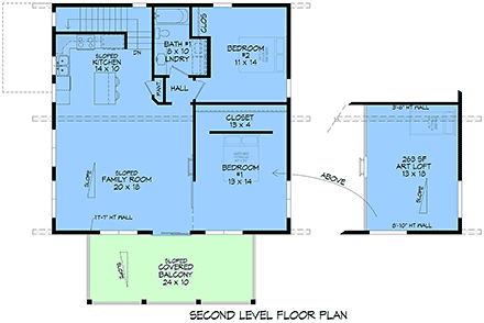 Contemporary, Modern House Plan 100358 with 3 Beds, 2 Baths, 2 Car Garage Second Level Plan